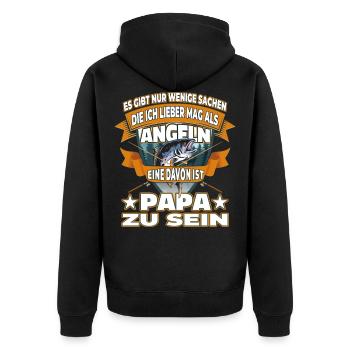 Angler Papa - Nur Papa sein ist schöner als Angeln - Unisex Premium Bio Zip Hoodie - Schwarz - Hinten - Nico (187cm)