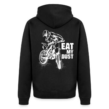 Eat My Dust Motocross Enduro Biker - Unisex Premium Bio Zip Hoodie - Schwarz - Hinten - Nico (187cm)