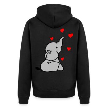 Elefant Herz Liebe - Unisex Premium Bio Zip Hoodie - Schwarz - Hinten - Nico (187cm)
