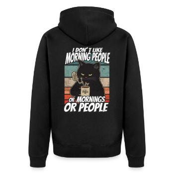 i dont like morning people Katze Kaffee Cat - Unisex Premium Bio Zip Hoodie - Schwarz - Hinten - Nico (187cm)