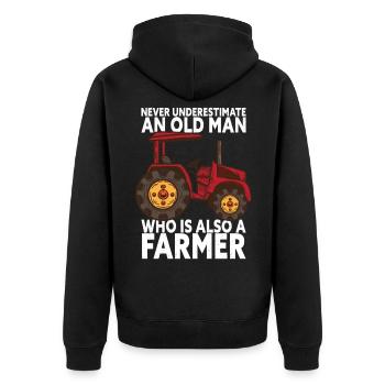 Never Underestimate An Old Man - Funny Farmer - Unisex Premium Bio Zip Hoodie - Schwarz - Hinten - Nico (187cm)