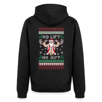 No Lift No Gift Gym Ugly Christmas Sweater - Unisex Premium Organic Zip Hoodie - black - Back - Nico (187cm)