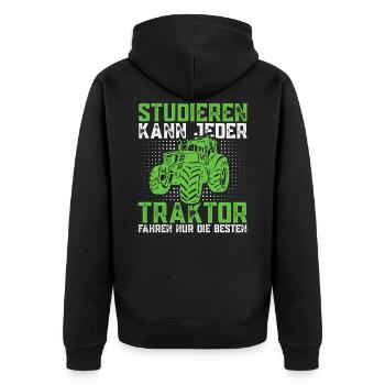 Studieren kann jeder Traktor Trecker fahren Spruch - Unisex Premium Bio Zip Hoodie - Schwarz - Hinten - Nico (187cm)