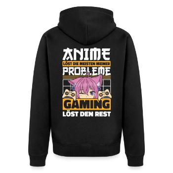 Anime Gamer Zocker Weeb Kawaii Anime Girl Otaku - Unisex Premium Bio Zip Hoodie - Schwarz - Hinten - Nico (187cm)