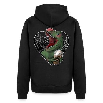 T-rex and caramel frappe print - Unisex Premium Organic Zip Hoodie - black - Back - Nico (187cm)