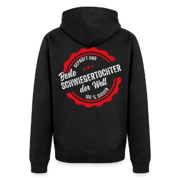 Schwiegertochter Schwiegerkind Schwieger Geschenk - Unisex Premium Bio Zip Hoodie - Schwarz - Hinten - Nico (187cm)