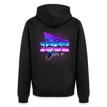Retrowave Born in 1982 - Unisex Premium Bio Zip Hoodie - Schwarz - Hinten - Nico (187cm)