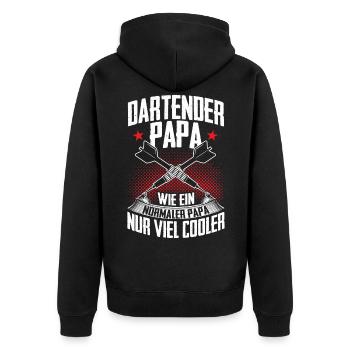 Dartender Papa Dartspieler Darten Darts Geschenk - Unisex Premium Bio Zip Hoodie - Schwarz - Hinten - Nico (187cm)