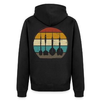 Retro Dartpfeile Vintage Dart Flights Darts - Unisex Premium Organic Zip Hoodie - black - Back - Nico (187cm)