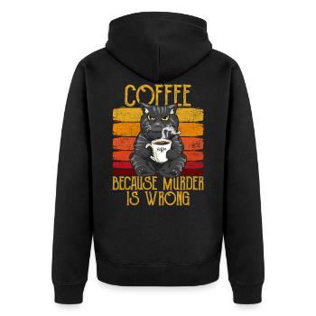 Coffee because Murder is wrong Coffee Cat retro - Unisex Premium Organic Zip Hoodie - black - Back - Nico (187cm)