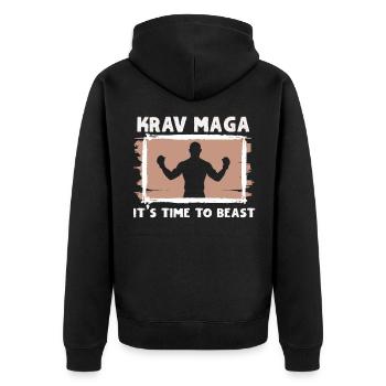 Krav Maga Kampfsport Krav Maga Trainer Krav Maga - Unisex Premium Bio Zip Hoodie - Schwarz - Hinten - Nico (187cm)