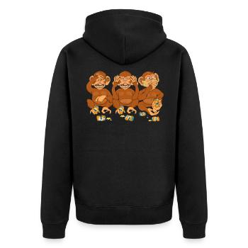 Hanover 3 Affen Nichts Sehen Hören Sagen - Unisex Premium Bio Zip Hoodie - Schwarz - Hinten - Nico (187cm)
