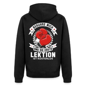Boxsport Kampfsport Kampfkunst Boxer Kickboxer - Unisex Premium Bio Zip Hoodie - Schwarz - Hinten - Nico (187cm)