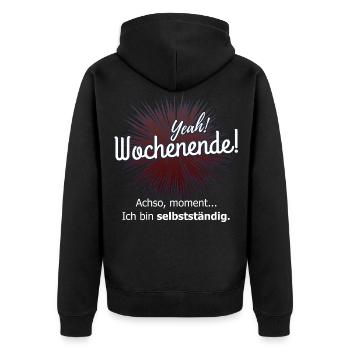 selbstständig - Unisex Premium Bio Zip Hoodie - Schwarz - Hinten - Nico (187cm)