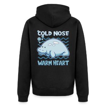 Cold Nose Warm Heart Manatee Seekuh - Unisex Premium Bio Zip Hoodie - Schwarz - Hinten - Nico (187cm)