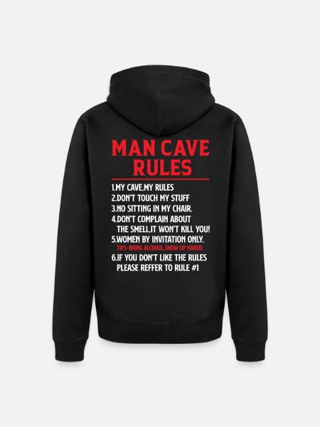 Man Cave Regler - Mancave Joke - Premium økologisk unisex-hættejakke - sort