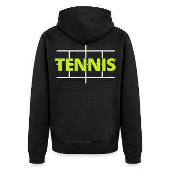 tennis / Tennis / Tennis spieler / Tennis Spielen - Unisex Premium Bio Zip Hoodie - Schwarz - Hinten - Nico (187cm)