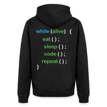 Python Coding Software Developer - Unisex Premium Bio Zip Hoodie - Schwarz - Hinten - Nico (187cm)