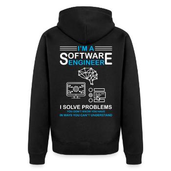 Je suis un ingénieur logiciel développeur de logiciels - Veste à capuche bio Premium Unisexe - noir - Dos - Nico (187cm)