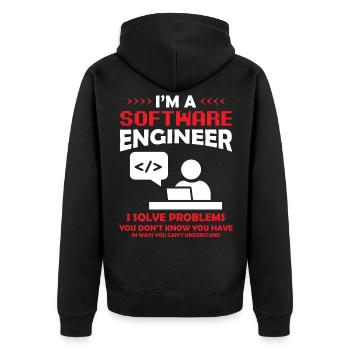 Je suis un ingénieur logiciel développeur de logiciels - Veste à capuche bio Premium Unisexe - noir - Dos - Nico (187cm)