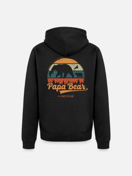 Vatertag Papabear Papa Retro Vintage - Unisex Premium Bio Zip Hoodie - Schwarz