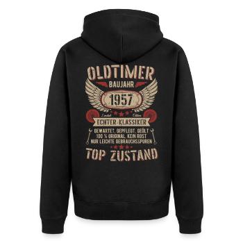 Oldtimer Baujahr 1957 Geboren Jahrgang Geburtstag - Unisex Premium Bio Zip Hoodie - Schwarz - Hinten - Nico (187cm)