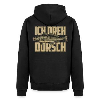 Ich Dreh Dorsch Angler Fischer Hobby Angeln - Unisex Premium Bio Zip Hoodie - Schwarz - Hinten - Nico (187cm)