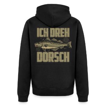 Ich Dreh Dorsch Angler Fischer Hobby Angeln - Unisex Premium Bio Zip Hoodie - Schwarz - Hinten - Nico (187cm)