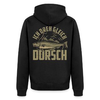Ich Dreh Dorsch Angler Fischer Hobby Angeln - Unisex Premium Bio Zip Hoodie - Schwarz - Hinten - Nico (187cm)