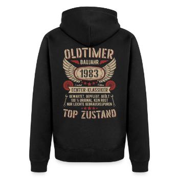 Oldtimer Baujahr 1983 Geboren Jahrgang Geburtstag - Unisex Premium Bio Zip Hoodie - Schwarz - Hinten - Nico (187cm)