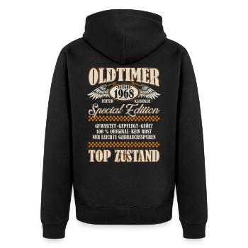 Oldtimer Baujahr 1968 Geboren Jahrgang Geburtstag - Unisex Premium Bio Zip Hoodie - Schwarz - Hinten - Nico (187cm)