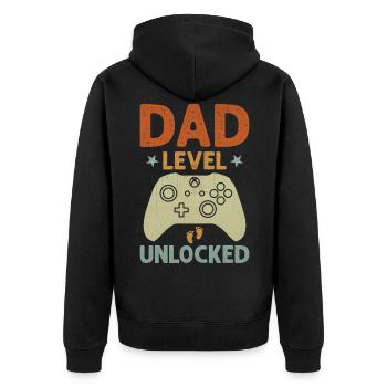 Annonce de grossesse déverrouillée au niveau papa - Veste à capuche bio Premium Unisexe - noir - Dos - Nico (187cm)