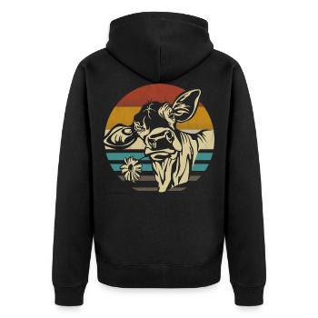 Vache Vaches Bovins Veaux Veaux Taureaux rétro millésime - Veste à capuche bio Premium Unisexe - noir - Dos - Nico (187cm)