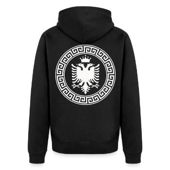 Albanischer Doppeladler für Patriot National von - Unisex Premium Bio Zip Hoodie - Schwarz - Hinten - Nico (187cm)