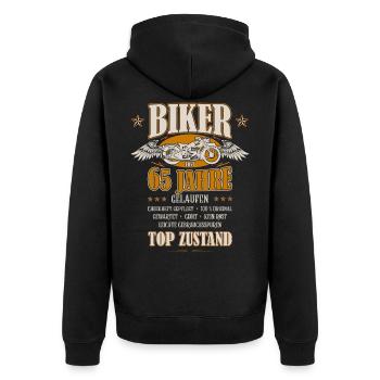 65. Geburtstag Mann Geschenk lustig Biker Motorrad - Unisex Premium Bio Zip Hoodie - Schwarz - Hinten - Nico (187cm)