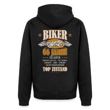 66. Geburtstag Mann Geschenk lustig Biker Motorrad - Unisex Premium Bio Zip Hoodie - Schwarz - Hinten - Nico (187cm)