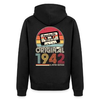 1942 Vintage Vintage Anniversaire Rétro Cadeau - Veste à capuche bio Premium Unisexe - noir - Dos - Nico (187cm)