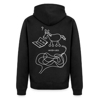 verfährt sich, färt, lustiges Pferd, verfärt sich - Unisex Premium Bio Zip Hoodie - Schwarz - Hinten - Nico (187cm)