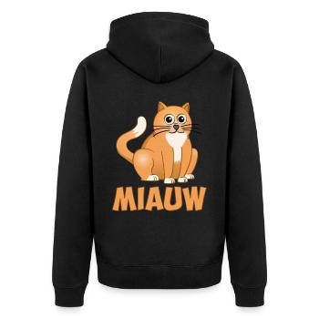 Le chat assis au-dessus du mot miaulement - Veste à capuche bio Premium Unisexe - noir - Dos - Nico (187cm)