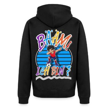 7. Geburtstag Kinder Fußball - Unisex Premium Bio Zip Hoodie - Schwarz - Hinten - Nico (187cm)