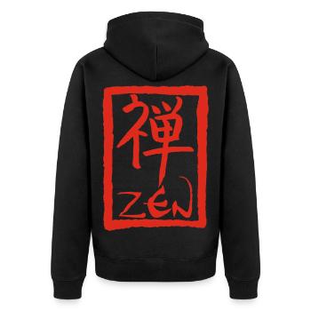 Le mot zen en japonais (rouge) - Veste à capuche bio Premium Unisexe - noir - Dos - Nico (187cm)
