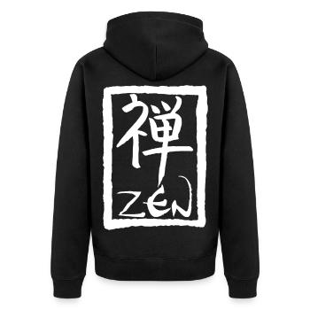 Le mot zen en japonais (blanc) - Veste à capuche bio Premium Unisexe - noir - Dos - Nico (187cm)