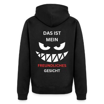 Freundliches Gesicht Grinsen - Unisex Premium Bio Zip Hoodie - Schwarz - Hinten - Nico (187cm)