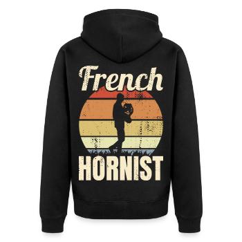 Waldhornist Vintage Look - Unisex Premium Bio Zip Hoodie - Schwarz - Hinten - Nico (187cm)