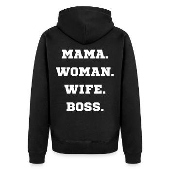 MAMA WOMAN WIFE - Unisex Premium Bio Zip Hoodie - Schwarz - Hinten - Nico (187cm)
