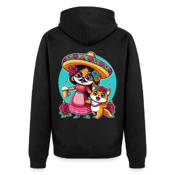Mexikanische Party mit Chiha und Chucho - Unisex Premium Bio Zip Hoodie - Schwarz - Hinten - Nico (187cm)
