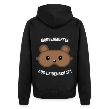 Morgenmuffel Bärenmaske - Unisex Premium Bio Zip Hoodie - Schwarz - Hinten - Nico (187cm)