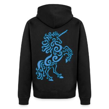 Blaues Einhorn Pferd - Unisex Premium Bio Zip Hoodie - Schwarz - Hinten - Nico (187cm)