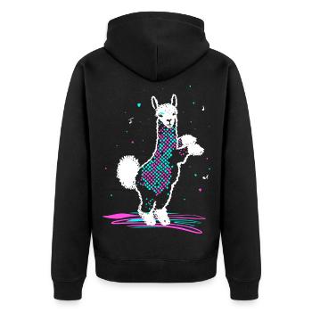 Alpaca in 80s Disco Retro Style Funky Alpaca - Unisex Premium Organic Zip Hoodie - black - Back - Nico (187cm)