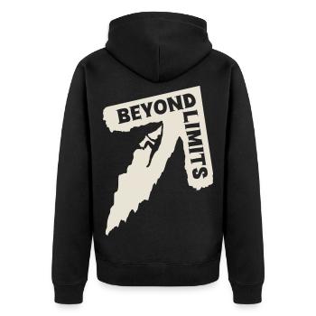 Beyond Limits - Climber [Weiß] - Unisex Premium Bio Zip Hoodie - Schwarz - Hinten - Nico (187cm)